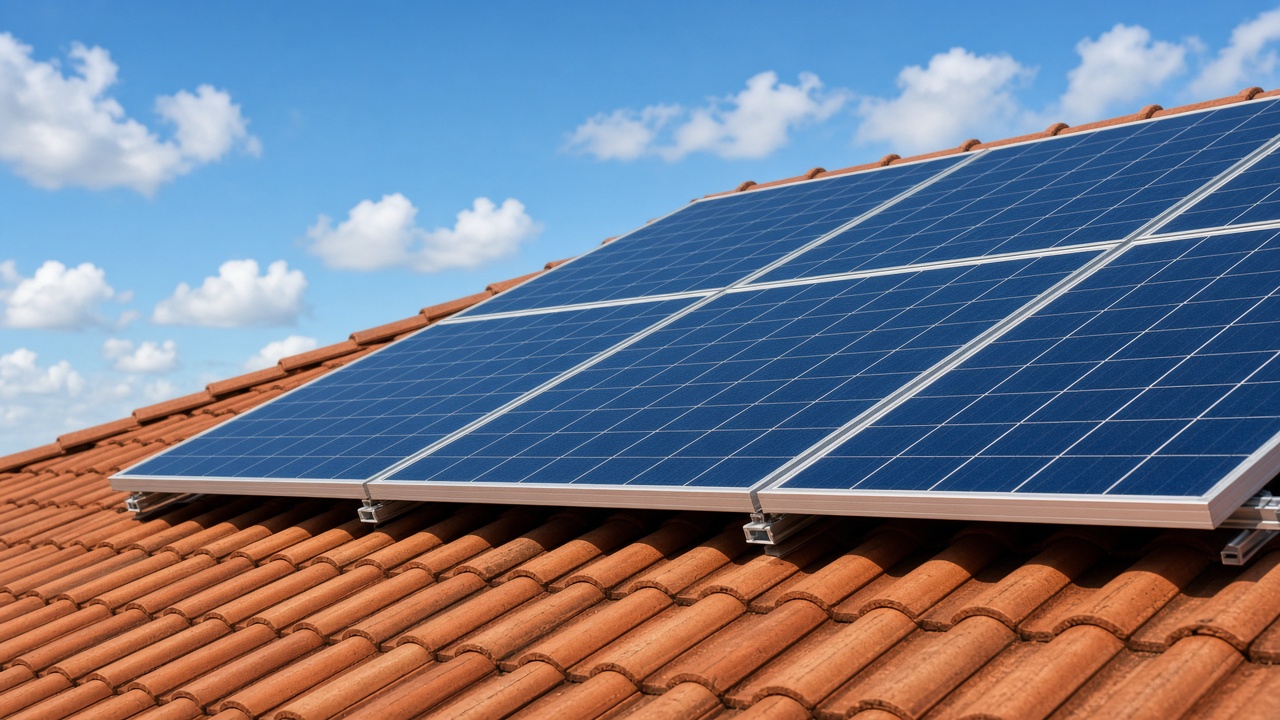 Painéis solares em telhado